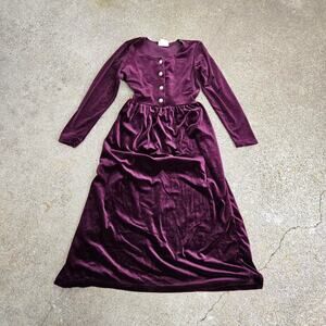 Vtg AVON STYLE Plain Minimal Boho Indie Coquette Velvet Full Length Dress S USA
